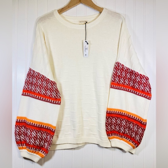 Roolee Sweaters - NWT Knit Bubble Sleeve Drop Shoulder Slouchy Sweater Embroidered Sweater 2X Boho